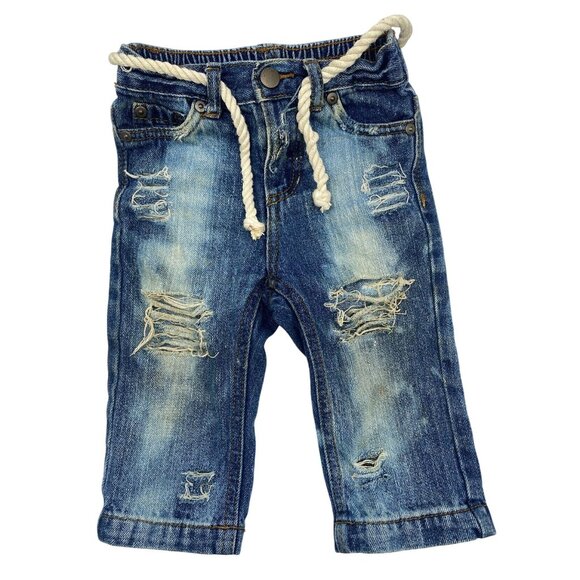 Upcycled Distressed And Bleached Blue Denim Jeans 12m - Picture 1 of 5